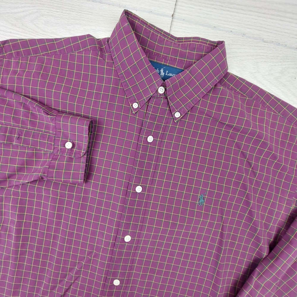 Polo Ralph Lauren Shirt Button Down Mens XL Purple Check Blake Cotton Preppy Dad